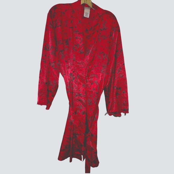 Vintage Delicates Woman Floral Red Roses Silky Lounge Y2K Robe 2X - Picture 2 of 4